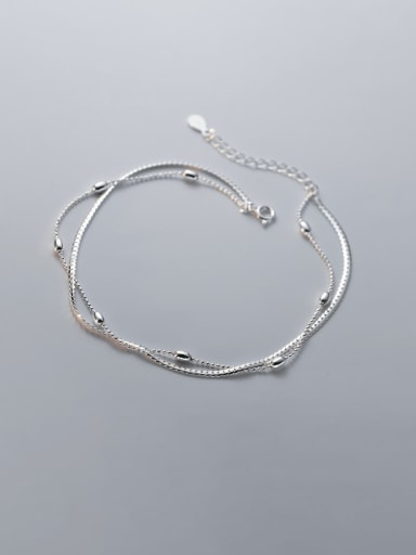 925 Sterling Silver Irregular Minimalist  Bead Anklet