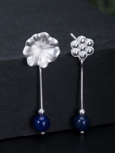 925 Sterling Silver Natural Stone Flower Vintage Drop Earring