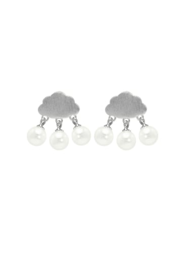925 Sterling Silver Imitation Pearl Cloud Minimalist Drop Earring