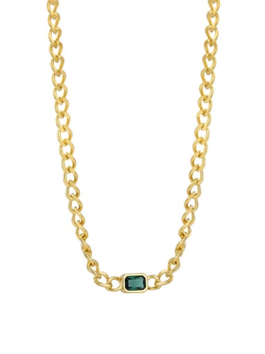 Brass Glass Stone Geometric Minimalist Hollow Chain Necklace