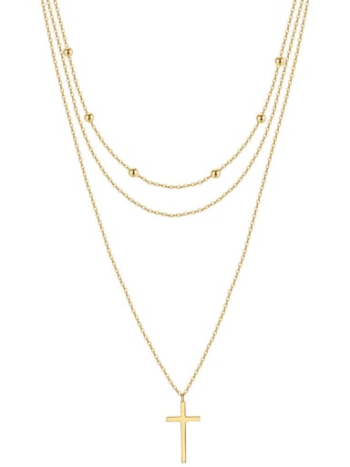 14K gold, weighing 4.36g 925 Sterling Silver Bead Cross Minimalist Multi Strand Necklace