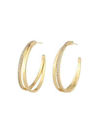 gold Brass Cubic Zirconia Geometric Luxury Hoop Earring
