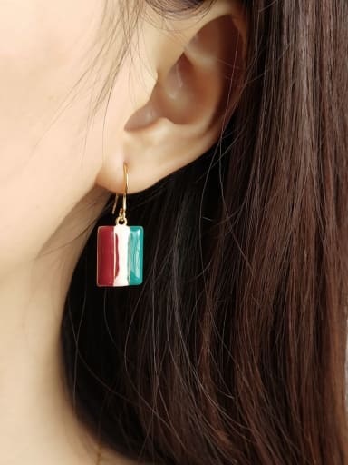 925 Sterling Silver Resin Multi Color Geometric Minimalist Hook Earring