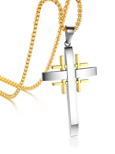 Titanium Steel Rhinestone Cross Vintage Regligious Necklace