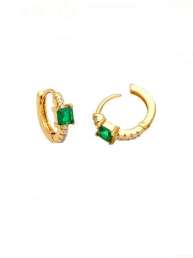 green Brass Cubic Zirconia Geometric Minimalist Huggie Earring