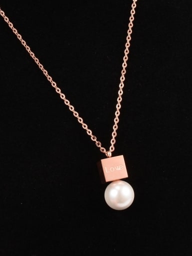Titanium Imitation Pearl Square Necklace