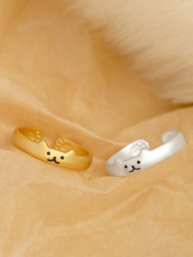 RS742 ? Gold ? 925 Sterling Silver Cat Cute Band Ring