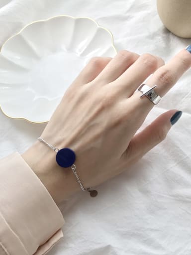 925 Sterling Silver Blue Turquoise Round Minimalist Link Bracelet