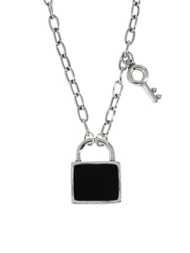 925 Sterling Silver Enamel Square Vintage Necklace