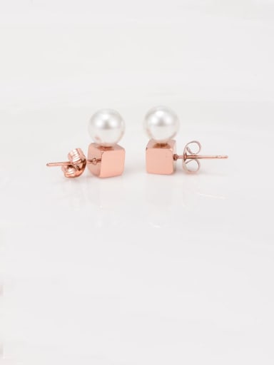 Titanium Imitation Pearl White Round Minimalist Stud Earring