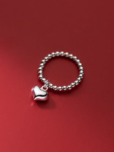 925 Sterling Silver Bead Heart Minimalist Band Ring