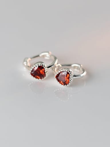 Red 925 Sterling Silver Cubic Zirconia Heart Dainty Huggie Earring