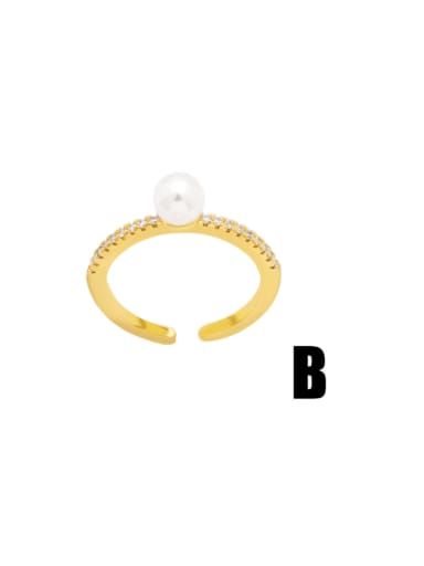 B Brass Imitation Pearl Flower Minimalist Band Ring