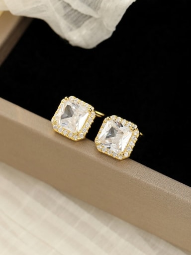 ES2459 Gold 925 Sterling Silver Cubic Zirconia Square Dainty Stud Earring
