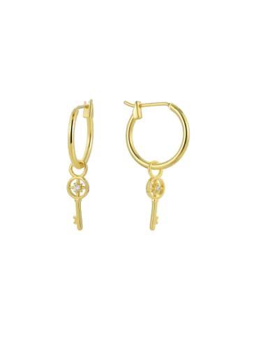 Brass Cubic Zirconia Key Minimalist Huggie Earring