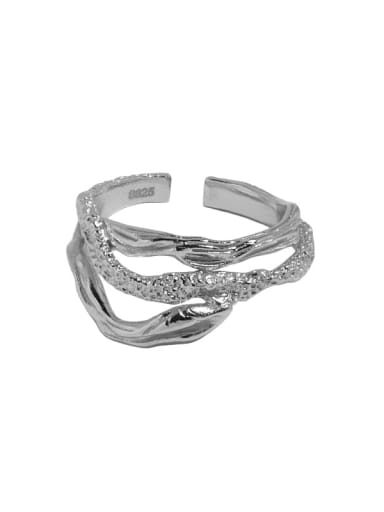 White gold [No. 14 adjustable] 925 Sterling Silver Hollow Irregular Vintage Stackable Ring