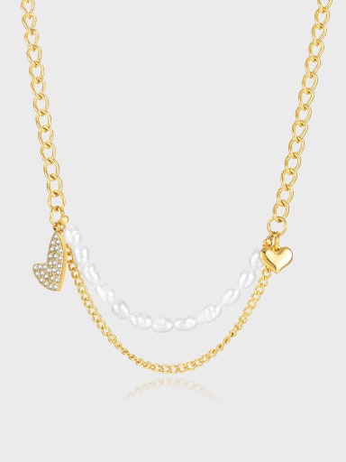 Titanium Steel Freshwater Pearl Heart Minimalist Multi Strand Necklace