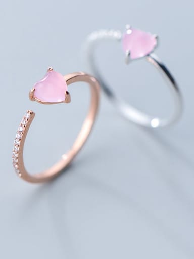 925 Sterling Silver Crystal Pink Heart Minimalist Band Ring