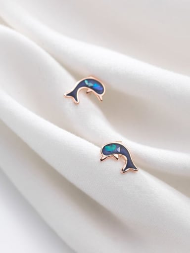 925 Sterling Silver Multi Color Enamel Dolphin Minimalist Stud Earring