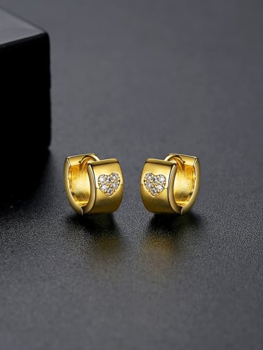E21030405 18K Brass Cubic Zirconia Heart Minimalist Huggie Earring