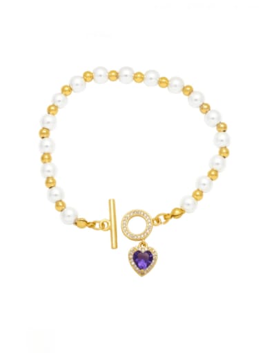 purple Brass Imitation Pearl Heart Bohemia Beaded Bracelet