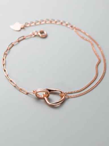 925 Sterling Silver Heart Minimalist Strand  Asymmetrical  Chain Bracelet