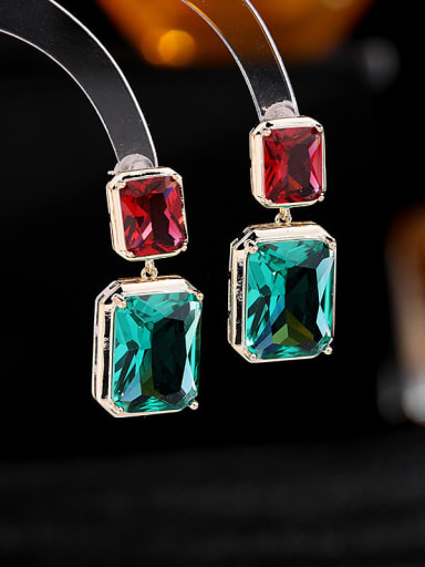 Golden green red Brass Glass Stone Geometric Luxury Drop Earring
