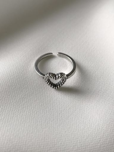 925 Sterling Silver Hollow  Heart Minimalist  Free Size Band Ring