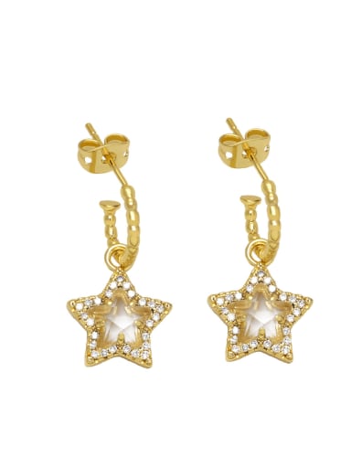 champagne Brass Glass Stone Five-Pointed Star Vintage Hook Earring