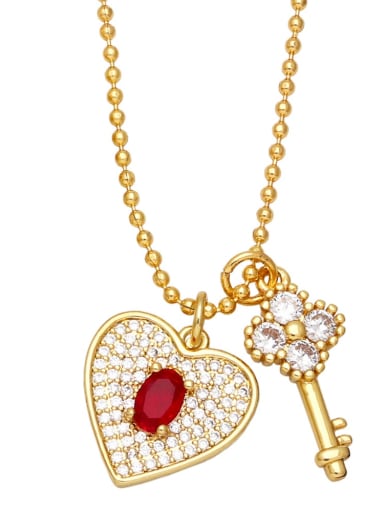 red Brass Cubic Zirconia Key Vintage Necklace