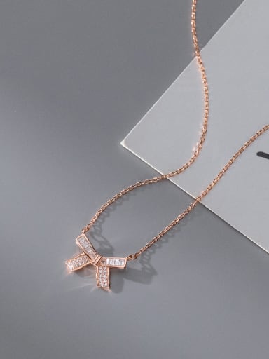 Rose Gold 925 Sterling Silver Cubic Zirconia Butterfly Minimalist Necklace