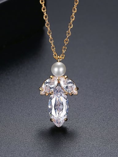 Gold t10e24 Copper Cubic Zirconia Water Drop Dainty Necklace