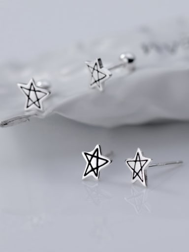 925 Sterling Silver Pentagram Cute Stud Earring