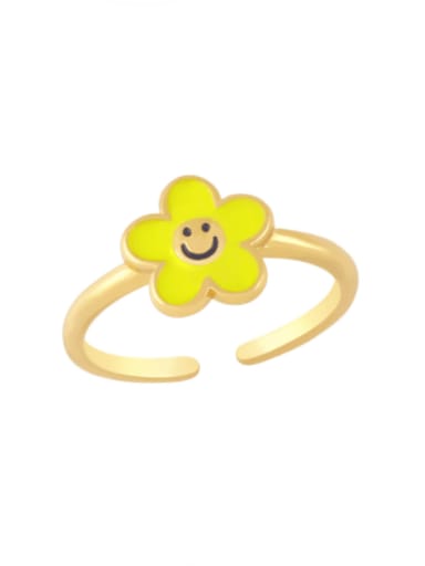 yellow Brass Enamel Smiley Minimalist Band Ring