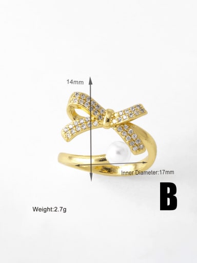 B Brass Cubic Zirconia Bowknot Trend Band Ring