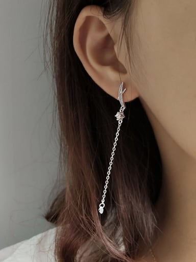 925 Sterling Silver  Tassel Trend Flexible Crescent  Threader Earring