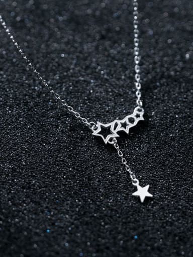 925 Sterling Silver Pentagram Tassel Minimalist Lariat Necklace