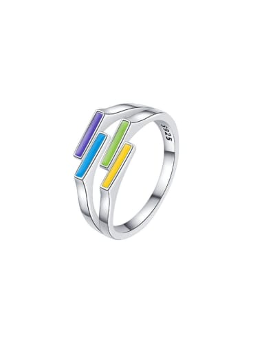 925 Sterling Silver Enamel Geometric Minimalist Stackable Ring