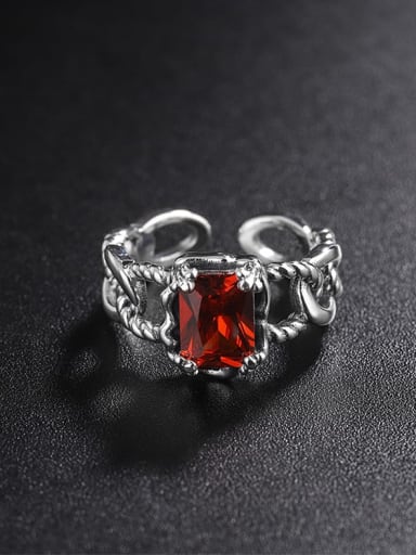 KDP477 red 925 Sterling Silver Cubic Zirconia Geometric Chain Vintage Band Ring