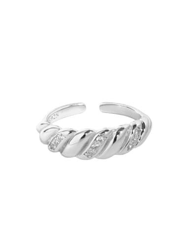 Silver [size 15 adjustable] 925 Sterling Silver Rhinestone Irregular Vintage Band Ring