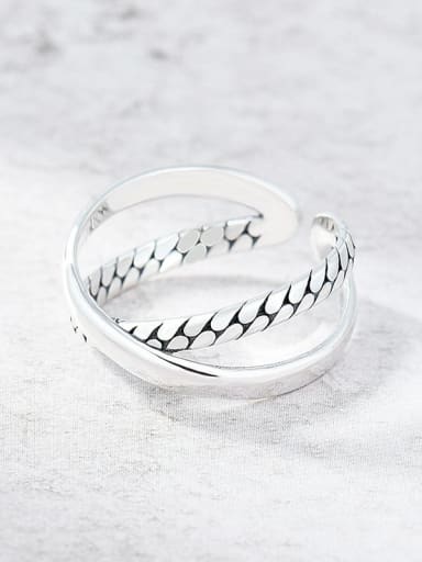925 Sterling Silver Twist Cross Vintage Band Ring