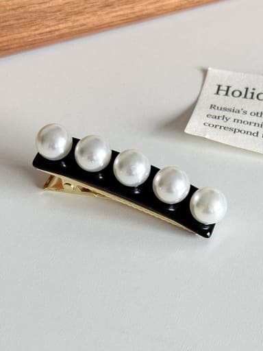 Black 5.4cm Cellulose Acetate Minimalist Geometric Imitation Pearl Multi Color Hair Barrette