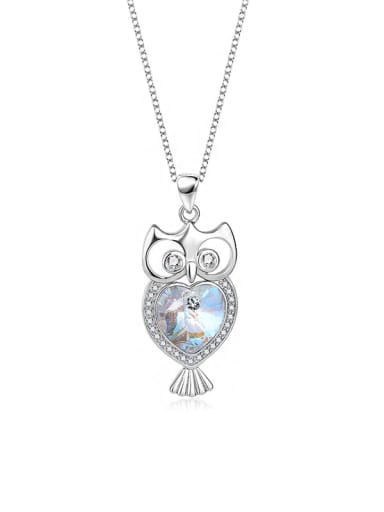 JYXZ 050 (gradient white) 925 Sterling Silver Austrian Crystal Owl Classic Necklace