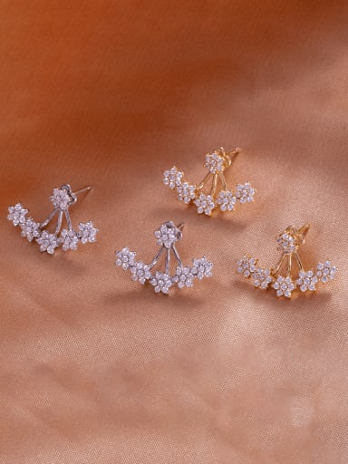 925 Sterling Silver Cubic Zirconia Flower Minimalist Cluster Earring