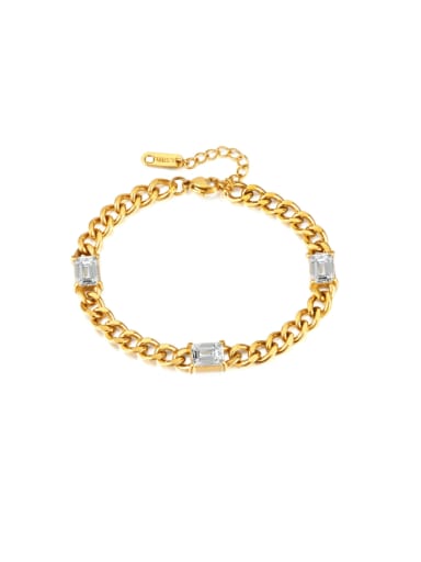 GS1435 Steel Bracelet Gold Stainless steel Cubic Zirconia Hip Hop Geometric Bracelet and Necklace Set