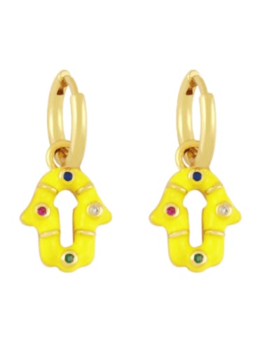 yellow Brass Enamel Geometric Vintage Huggie Earring