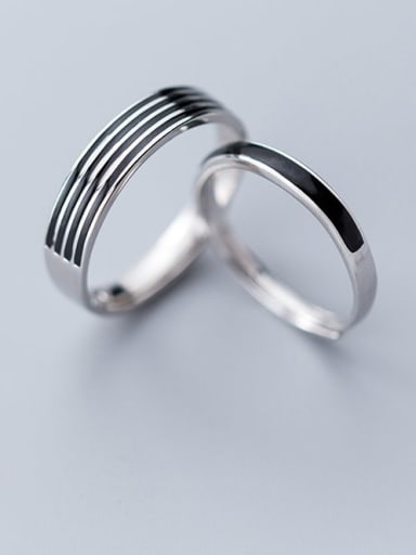 925 Sterling Silver Vintage Fashion stripes  Enamel Free Size Ring