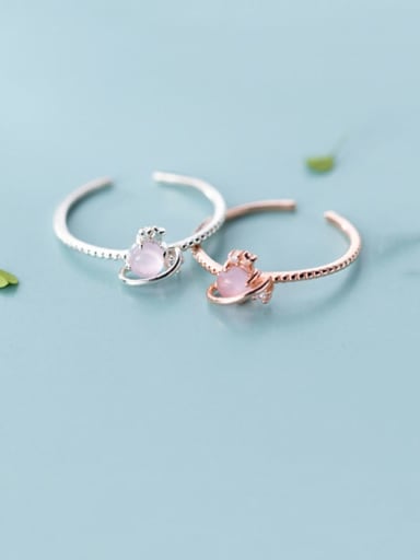 925 Sterling Silver Resin Pink Heart Minimalist Synthetic Crystal  Band Ring