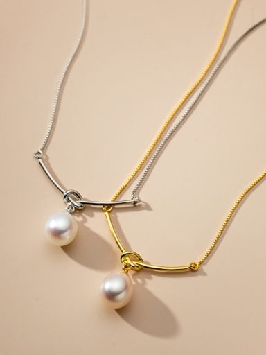 925 Sterling Silver Imitation Pearl Geometric Minimalist Necklace