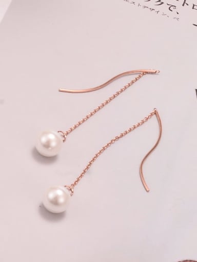 Titanium Imitation Pearl Tassel Minimalist Threader Earring